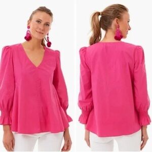 Pomander Place Easton Hot Pink V-Neck Puff Sleeve Blouse Size M